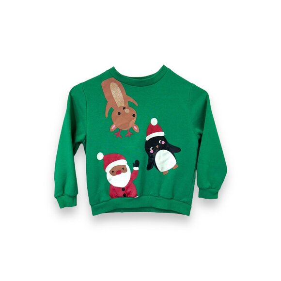H&M Other - H&M Kids Green Christmas Sweatshirt Santa Penguin Reindeer Novelty Ugly Sweater